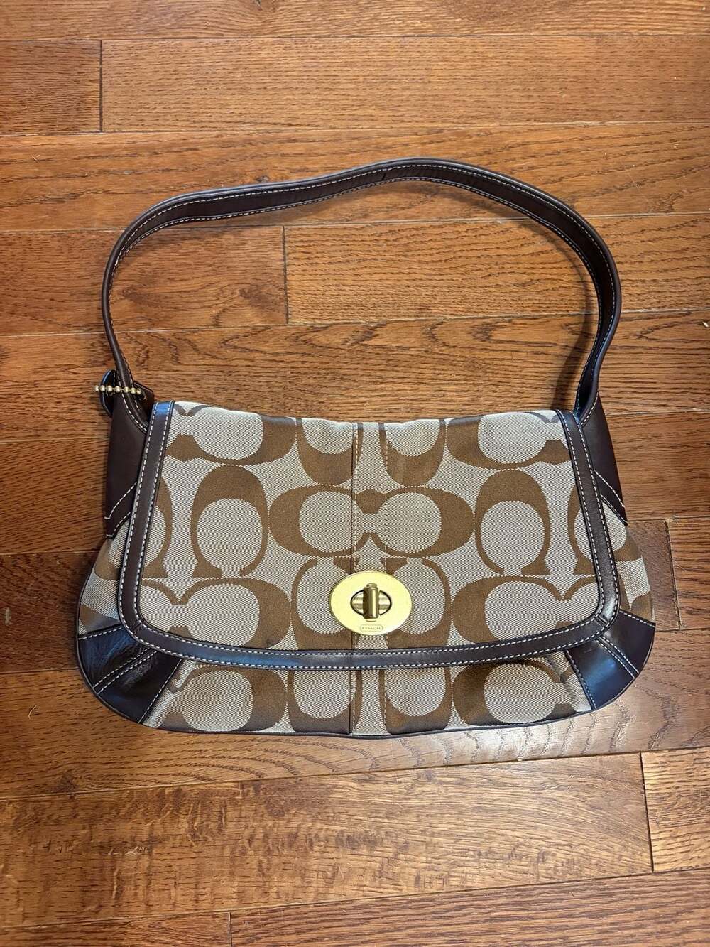 Coach Signature Canvas Ergo Turnlock Flap Shoulder Bag Brown